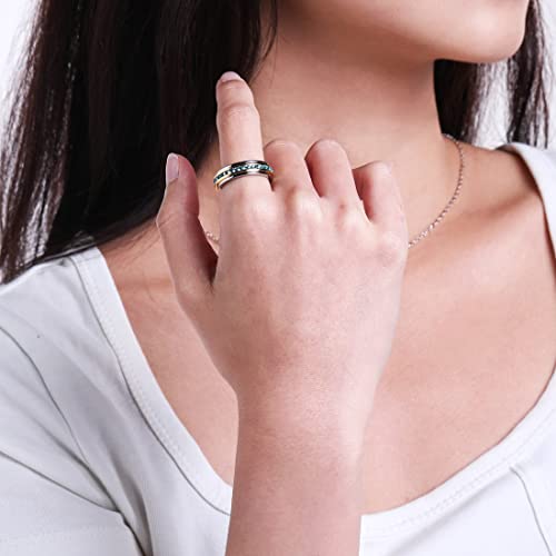 Muses Art Design Fidget Rings, Anxiety Rings, Spinner Rings, Band Rings with Birthstone, Stainless Steel, Women and Men, Meditation Rings, Thumb Rings, Stress Relieving and Anxiety Reducing - color: December - Blue Zircon