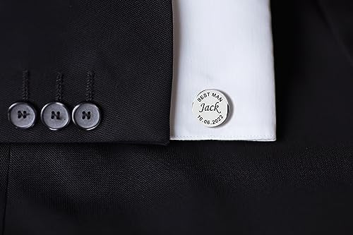Custom engraved cufflinks for men, personalized wedding gift for groom, father of the bride & groom dad, best men, customized gold & silver cufflinks with dates, quotes or couples initials from bride - style: Groomsman - Best Man