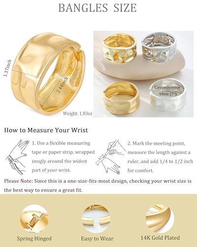 Bangle Bracelets for Women | 14K Gold Plated Trendy Wide Bracelets | Hinged Arm Cuff Bangles Chunky Bracelet for Women - color: Matte Silver