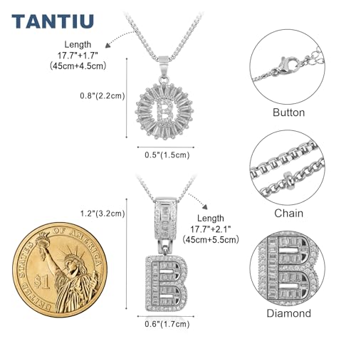 14K Gold Plated Alphabet Necklace Cubic Zirconia Letter Pendant, Personalized Name Jewelry Gift for Women, Customizable A-Z, Birthday/Mothers Day Gifts for Womens - color: White Gold, style: Style-B