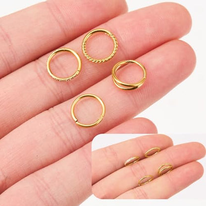 4PCS Nose Ring Hoop 316 Surgical Steel Double Hoop Septum Rings 18g 16g Piercing Jewelry with Zircon Spiral for Women Men Nose Septum Lip 8mm