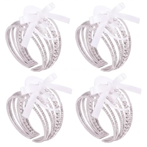 Hotop 4 Set Rhinestone Silver Corsage Wrist Bracelet Bands Bride Bracelet Adjustable Wrist Corsage DIY Wedding Wristband Accessory for Bridal Party Prom - color: Silver, style: Rhinestone