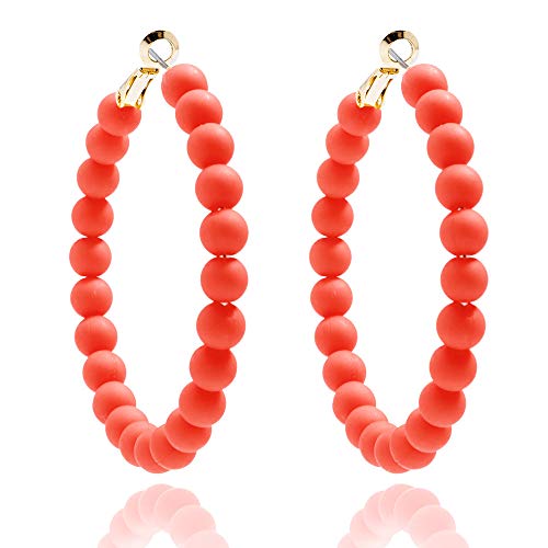 ZENZII Beaded Hoop Earrings Bohemian Circle Round Bead Earrings Chic Dangle Earrings for Women and Girls - color: Flame