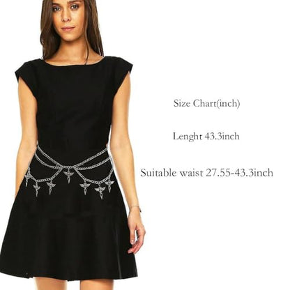 Thorn Heart Waist Chain Belt - Punk Gothic Crossover Body Belly Chains Tassel for Women Girl - color: Cross Wing