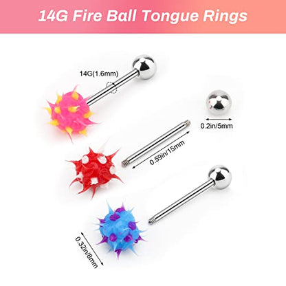 10pcs Surgical Steel Spiky Acrylic Fire Tongue Nipple Ear Rings Bar Barbell Stud Piercing(Random Color)