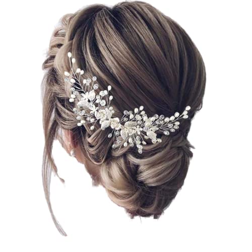 Flower Bride Wedding Hair Accessory Crystal Headpiece Hair Vine | Silver Leaf Bridal Hair Accessories Pearl Headpieces for Women - color: Gold