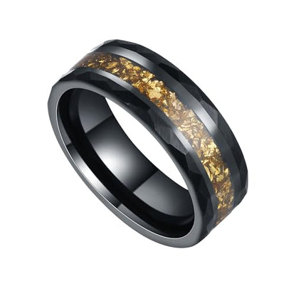 8mm Black Tungsten Mens Wedding Band with Moss Agate/Emerald/Citrine | Amethyst/Aquamarine, Gothic, Birthstone, Hammered, Engagement Promise Ring, Anniversary Valentine Day Birthday Gift for Him - style: Yellow Citrine