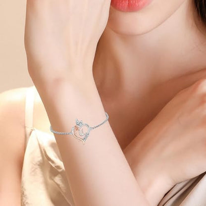 TOUPOP Gifts for Women Rose Heart Initial Bracelet 925 Sterling Silver Butterfly Letter Link Bracelet Love Jewelry Anniversary Birthday Gifts for Wife Girlfriend Mom Her - style: Initial U