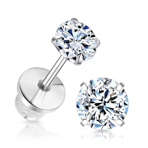 Limerencia Moissanite Stud Earrings, F136 Titanium Screw Back Earrings, D Color VVS1 Clarity Lab-created Moissanite Earrings, Hypoallergenic G23 Pure Titanium for Women Men Sensitive Ears - color: White Gold, size: 4mm