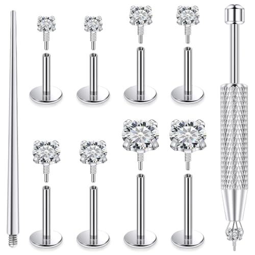 18/16g Flat Back Earrings Lip Rings Stud Jewelry Surgical Steel - color: Surgical Steel, size: 16g