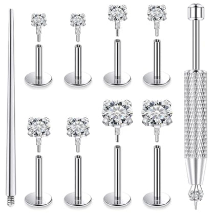 18/16g Flat Back Earrings Lip Rings Stud Jewelry Surgical Steel - color: Surgical Steel, size: 16g
