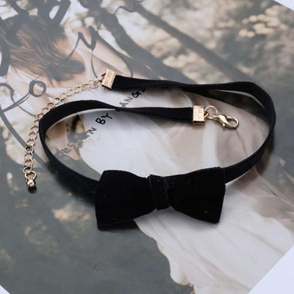 Punk Black Velvet Bow Necklace Black Satin Collar Necklace Bow Tie Choker Necklace Velvet Suede Choker Necklace Jewelry for Women