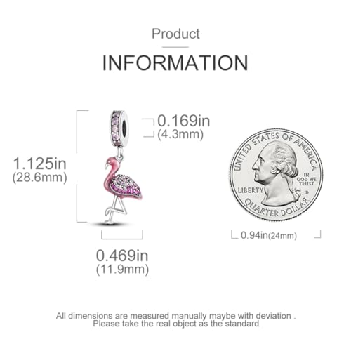 925 Silver Charm for Bracelets Animal Pet Insect Series Women Jewelry Gift - color: Red flamingo