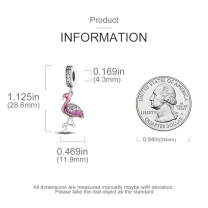 925 Silver Charm for Bracelets Animal Pet Insect Series Women Jewelry Gift - color: Red flamingo