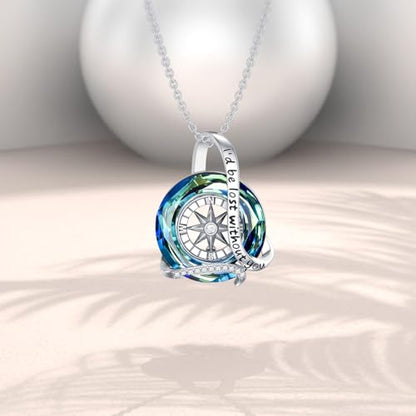 AOBOCO 2026 Graduation Gifts 925 Sterling Silver Compass Pendant Necklace High School College Graduation Jewelry Gifts for Women Daughter - style: B-Blue