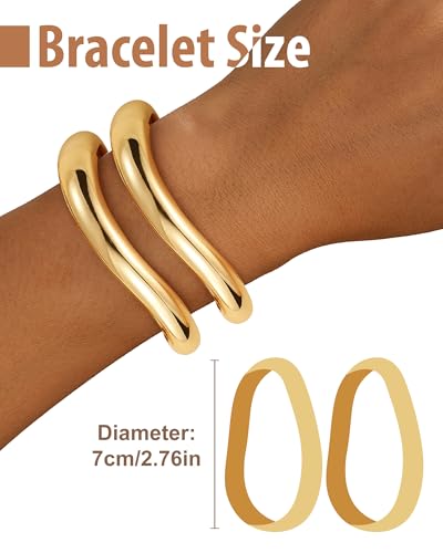Chunky Gold Bangle Bracelets for Women, Gold Twist Cuff Bracelet | Trendy Stackable Bangles Set Fashion Jewelry Gifts - color: 2PCS Gold-B