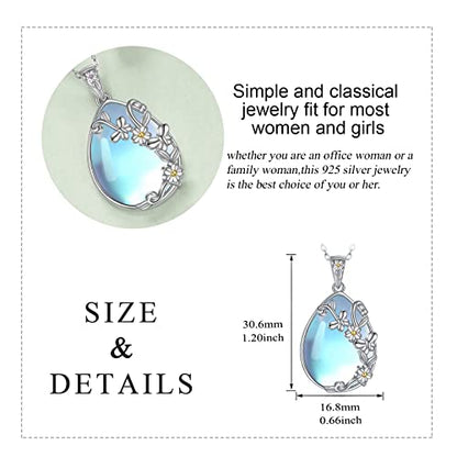 YAFEINI 925 Sterling Silver Moonstone Necklace Filigree Teardrop Pendant Necklace Jewelry for Women Girls - color: C-Daisy Butterfly Moonstone