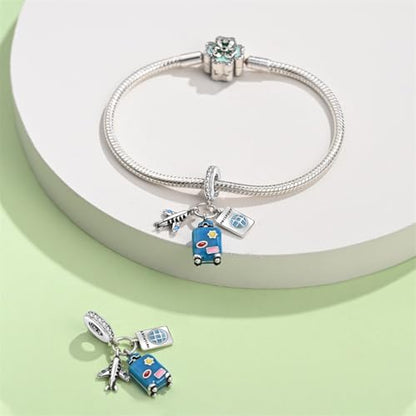 925 Sterling Silver Charms for Bracelets and Necklaces Lipstick and Perfume High Heels Dangle Pendants Heart Butterfly Bead Charms Halloween Christmas Gift for Womens - style: Airplane Passport Suitcase Dangle