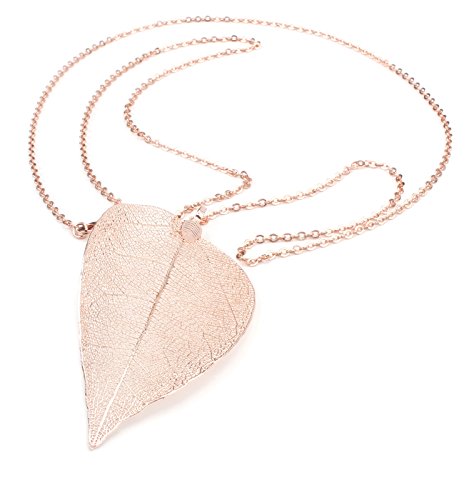 Filigree Long Leaf Pendant Dangle Necklace and Earring Jewelry Set | Beautiful Fashion Delicate Long Leaf Necklace Earrings For Women Trendy Boho - color: C-Rose Gold Jewelry Set