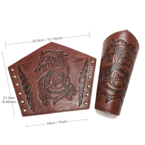 Medieval Leather Bracers Dragon Embossed Viking Leather Bracers Leather Arm Armer Cuff Leather Gauntlet Costumes Accessories - style: Dragon Leather Bracers-light Brown
