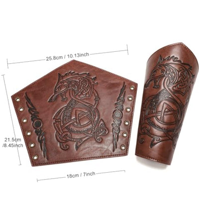 Medieval Leather Bracers Dragon Embossed Viking Leather Bracers Leather Arm Armer Cuff Leather Gauntlet Costumes Accessories - style: Dragon Leather Bracers-light Brown