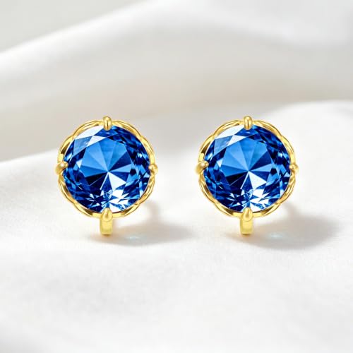 Round Austrian Crystal Clip On Earrings for Women Non Pierced Earrings, Hypoallergenic Clip-on Earrings Jewelry Gift for Sensitive Ears - color: Blue