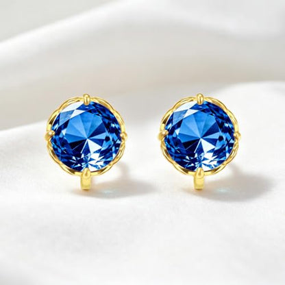 Round Austrian Crystal Clip On Earrings for Women Non Pierced Earrings, Hypoallergenic Clip-on Earrings Jewelry Gift for Sensitive Ears - color: Blue