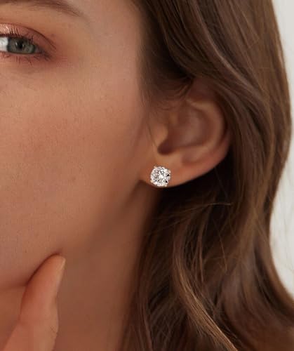 925 Sterling Silver Stud Earrings Simulated Diamond Round Cubic Zirconia Earring Set for Women Men 6-10MM - size: 9mm