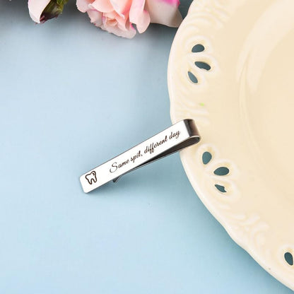 Silver Tooth Tie Clip Dental Dentist Gifts for Men Dental Hygienist Birthday Gifts for Him Tie Bars Clips Office Supplies - style: Same spit, different day