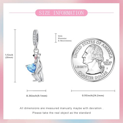S925 Sterling Silver Cute Bead Charm for Pandora Bracelets and Necklaces | Lucky Clover Cute Animal Pink Bow Cherry Butterfly Pendant Bead Charms Jewelry Making Gifts for Women Valentines Mother's Day - style: mongoose pendant
