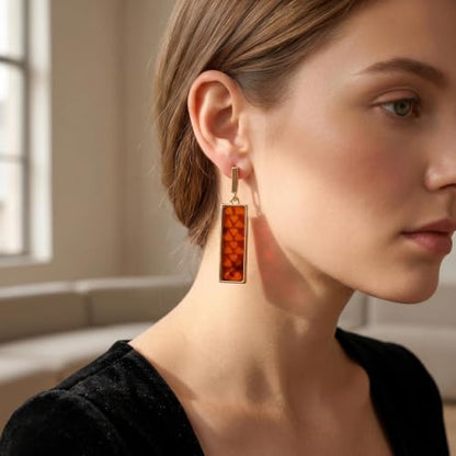Coiris Rectangle Earrings for Women Geometric Stud Dangle Drop Jewelry Lightweight Colorful Print Statement Accessories - color: Brown
