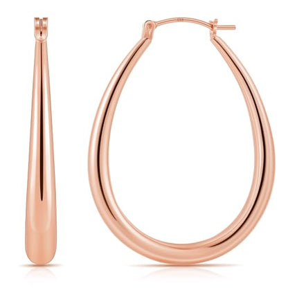 Gacimy Chunky Hoop Earrings for Women, 14K Gold Plated Oval Hoop Earrings with 925 Sterling Silver Post - color: Rose Gold, size: 40mm