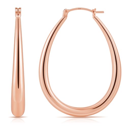Gacimy Chunky Hoop Earrings for Women, 14K Gold Plated Oval Hoops | 925 Sterling Silver Post Lightweight Teardrop Hoop Earrings, Hypoallergenic Chunky Fashion Jewelry Gift for Women - color: Rose Gold, size: 40mm