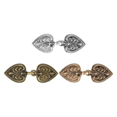 PATIKIL 3Pcs Vintage Cloak Clasps, Sweater Clips Women Collar Clip for Women Clothing Sweater Shawl Scarf Cardigan accessories Retro Cinch Brooch, Gold/Silver/Copper Tone(2.4x0.8Inch)