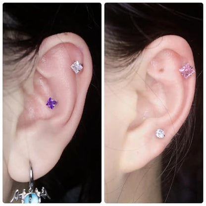 20G 18G 16G Threadless Lip Labret Medusa Monroe Nose Piercing Jewelry Surgical Steel Snake Bites Lip Rings Flat Back Push in Cartilage Tragus Helix Conch Earring Stud 6mm 7mm 8mm 10mm Bars - color: Silver-16G（1.2mm)-6/7/8/10mm Bars-3mm CZ