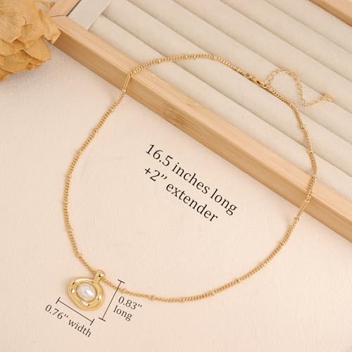Jean Beau Gold Stone Pendant Necklaces for Women, Chunky Gemstone Dangle Necklace Wedding Prom Fashion Jewelry Gift - color: White Pearl