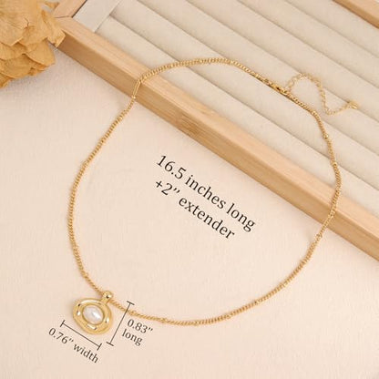 Jean Beau Gold Stone Pendant Necklaces for Women, Chunky Gemstone Dangle Necklace Wedding Prom Fashion Jewelry Gift - color: White Pearl