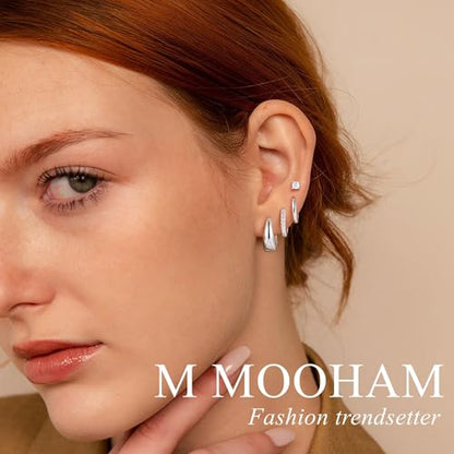 M MOOHAM Gold Hoop Earrings for Women Girls, Hypoallergenic Earring Stacks | Dainty 14K Real Gold Plated Earring Set for Sensitive Ears, Waterproof Non-Tarnish, Lightweight & Comfy, Jewelry Gifts - color: Silver Plated