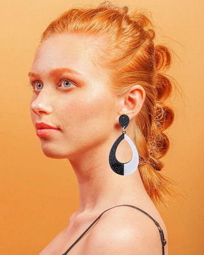 Black White Acrylic Earrings for Women Acrylic Triangular Drop Dangle Earrings Trendy Water Drop Two Tone Stud Earrings Geometric Resin Statement Earrings Jewelry - color: Water Drop