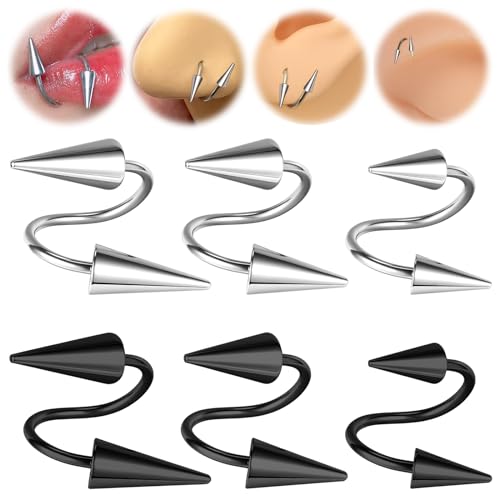 Spike Nose Rings Spiral Lip Rings Stainless Steel Black Long Spike Earrings | Cartilage Helix Piercing Punk Spike Lower Labret Studs Piercing Jewelry - color: Bar Length:8mm