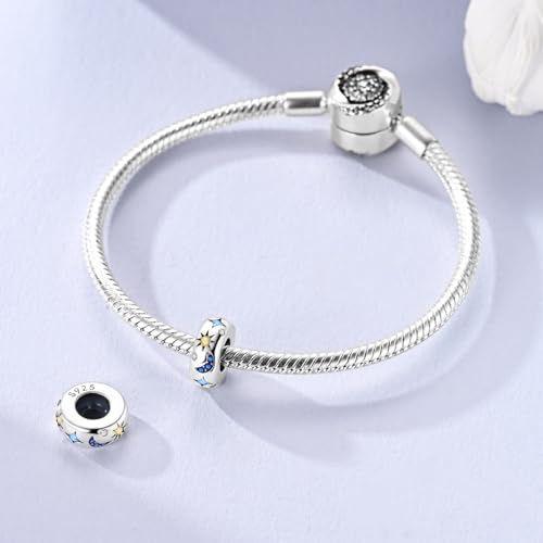 Hapour 925 Sterling Silver Charms for Bracelet Necklace Dangle Pendant Bead | Bear Charm, Elephant Zebra Cat Dream catcher Family Birthday European Jewelry Charm, For Women Mom - color: Sun Moon Star Bead