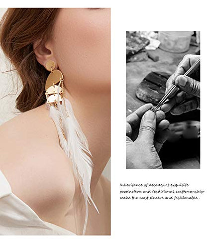 Bohemian Feather Dangle Earrings for Women with Shell Beads Long Tassel Design Drop Earrings - style: Style-White