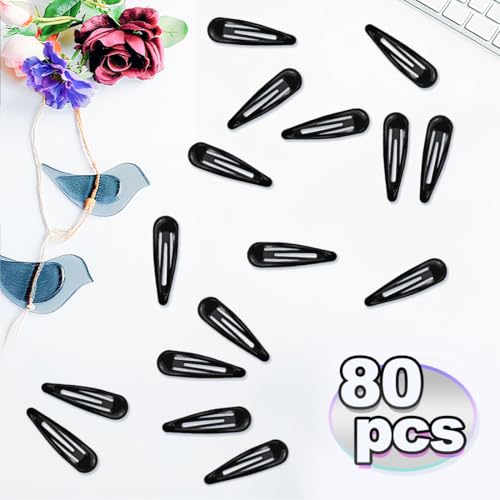 ELANE 80 Pcs Metal Snap Hair Clips for Women,Small Snap Barrettes for Women Girls Thick Fine Hair (Black) - color: Black