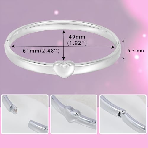 Heart Bangle Bracelet for Mom Silver/Gold Stainless Steel Bracelet for Women Oval Bangle Love Chunky Bracelets - color: 6mm Silver