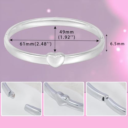 Heart Bangle Bracelet for Mom Silver/Gold Stainless Steel Bracelet for Women Oval Bangle Love Chunky Bracelets - color: 6mm Silver