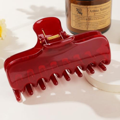 Ivyu 4-Inch Large Rounded Rectangle Hair Claw Clip for Women, Strong Hold | Smooth rounded teeth and a strong spring provide a secure hold for full updos on fine to medium hair. - color: Translucent red