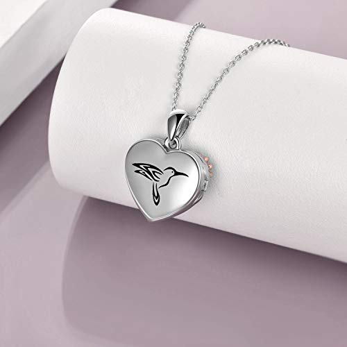 YFN Locket Necklace 925 Sterling Silver Heart Locket Necklace that Holds Pictures for Women Jewelry Gifts - style: heart hummingbird flower