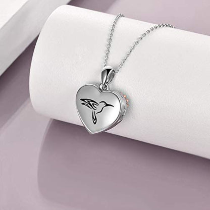 YFN Locket Necklace 925 Sterling Silver Heart Locket Necklace that Holds Pictures for Women Jewelry Gifts - style: heart hummingbird flower
