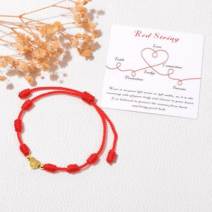 Red String Bracelet for Women Adjustable Gold Heart Initial Bracelets Red Cord Bracelet for Protection and Good Luck, Birthday Christmas Gift - style: Style Y