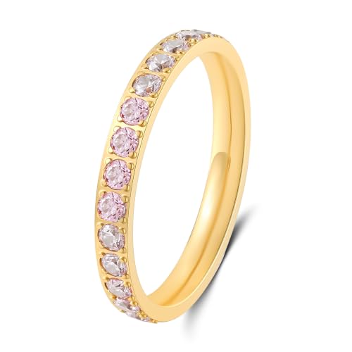 Birthstone Rings for Women 14K Gold Filled Stacking Rings for Oura Ring Gen 4/Oura Ring Gen 3, Cubic Zirconia Wedding Eternity Bands - color: 10. October